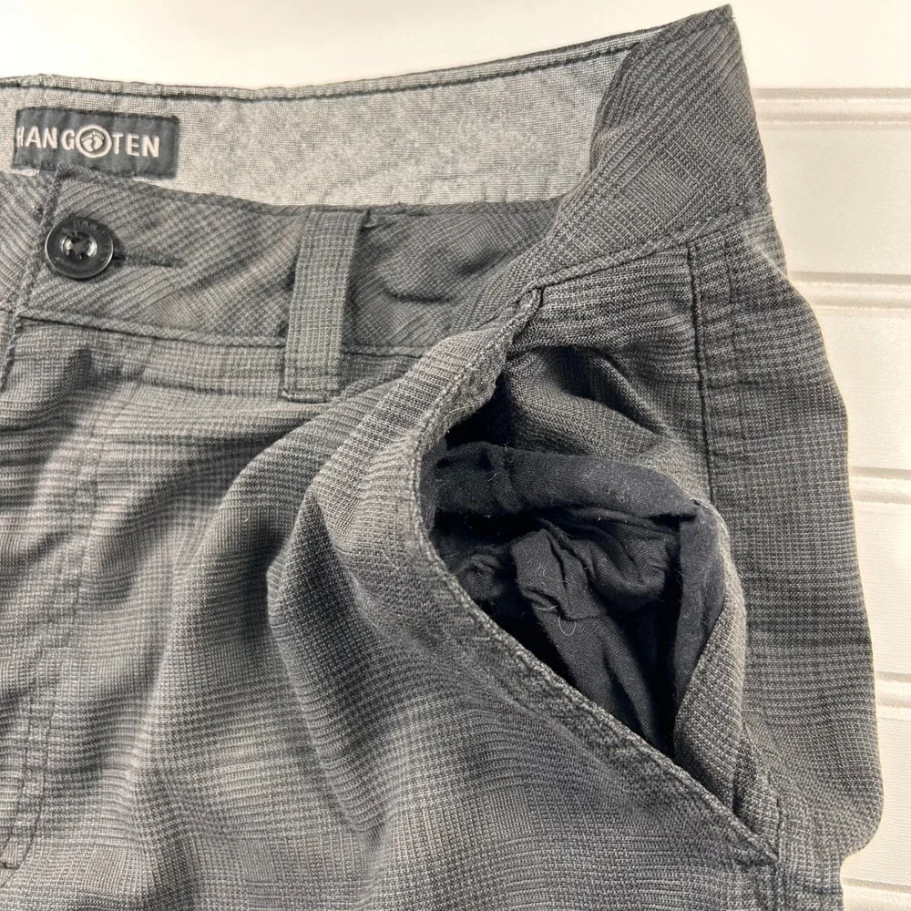 Hang Ten Hybrid Shorts Mens 32 Charcoal Grey Glen Plaid Walk Boardshorts